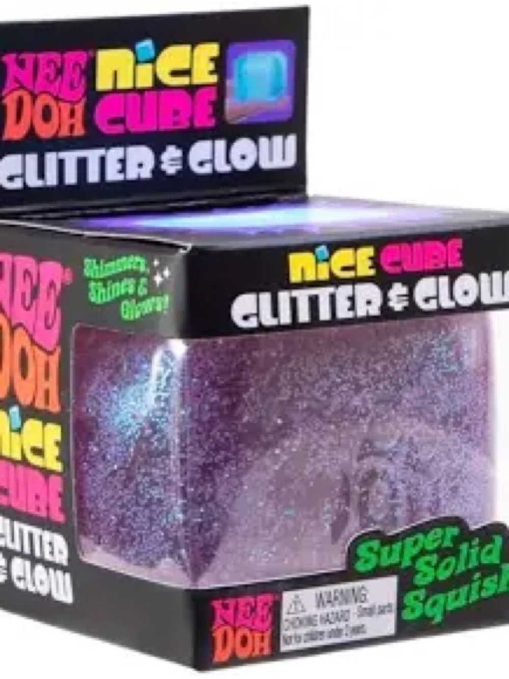 Needoh Nice Cube Glitter & Glow Purple Squishy NWT